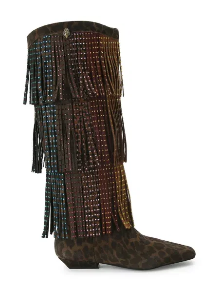 Kurt Geiger London cizme din piele întoarsă Western Fringe Pull On mic maro