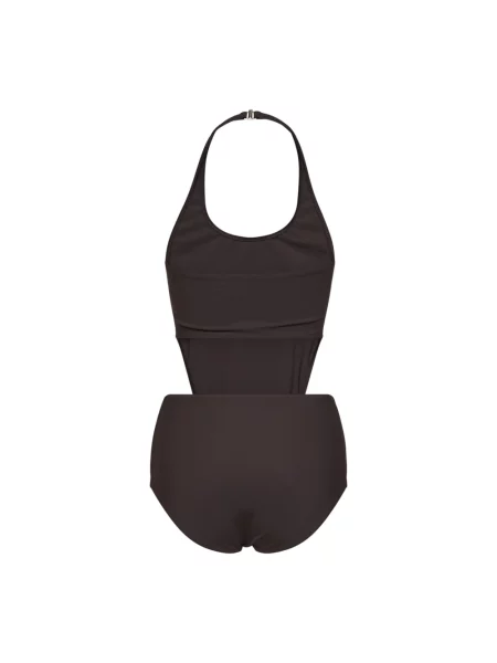 Strój kąpielowy Alaïa z dekoltem halter drapowany brązowy