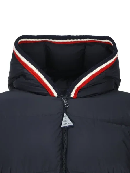 Scurt geacă cu puf Moncler cu glugă albastru
