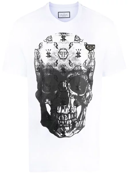 Tricou Philipp Plein cu imagine scurt alb