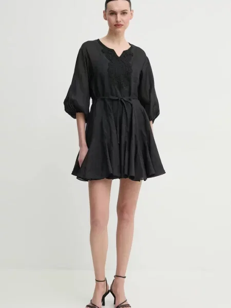 Льняна сукня ISABELLE BLANCHE mini розкльошена чорний