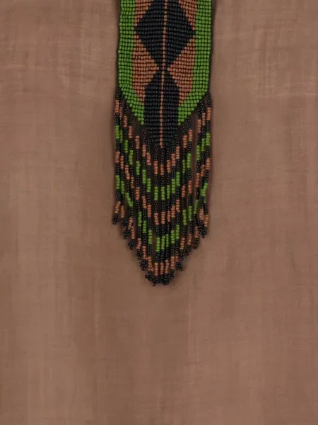 Bluzka Bazar Deluxe z dekoltem w serek z koralikami brązowa