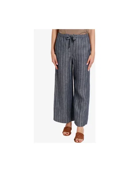 Lniane spodnie Max Mara niebieskie