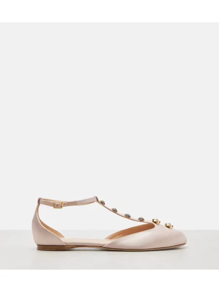Balerini Chloé din satin bej