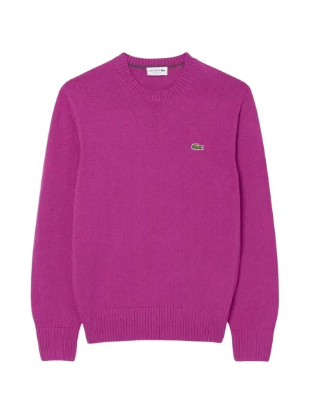Sweter Lacoste wełniany z okrągłym dekoltem fioletowy