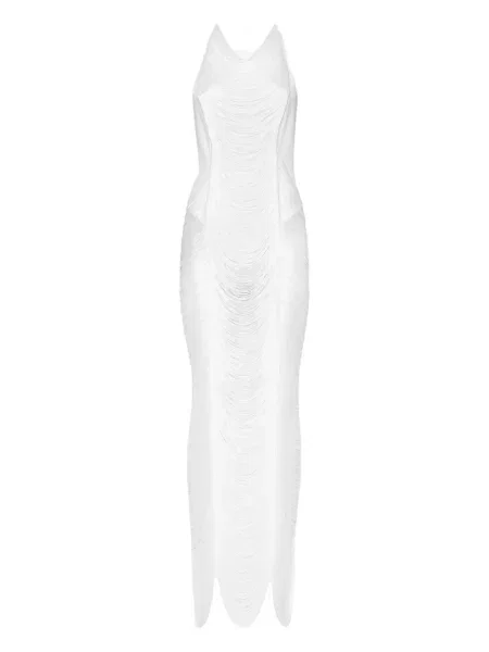 Rochie midi Philipp Plein cu franjuri până la genunchi de costum alb