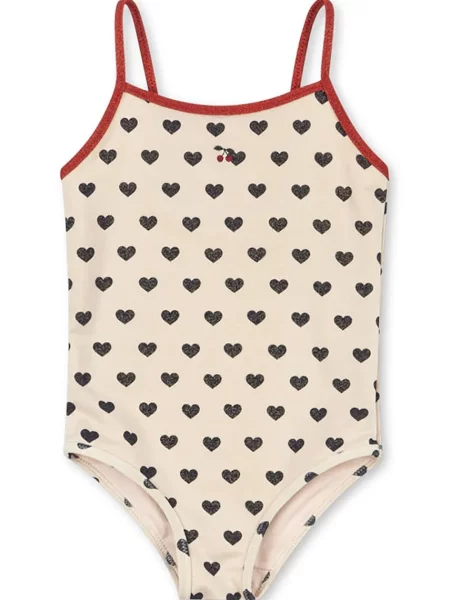 Konges Sløjd Jednodílné dětské plavky MANON GLITTER SWIMSUIT béžové