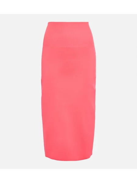 Dzianinowa spódnica midi Victoria Beckham z wysoką talią do kolan różowa