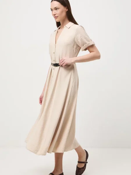 Medicine sukienka rozkloszowana z wiskozą beżowa