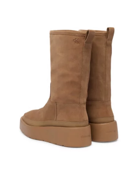 Škornji za sneg Calvin Klein Flatform Mid Boot Suede Wl bež