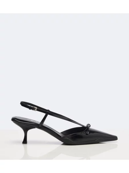 Pantofi cu toc Prada cu funde din piele slingback negru