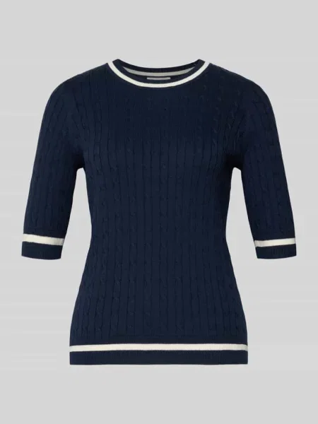 Sweter z dzianiny z prążkowanymi wykończeniami Christian Berg Woman granatowy