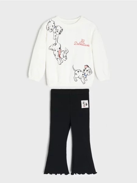 Sinsay komplet: crewneck mikina a flare kalhoty Dalmatians krémová