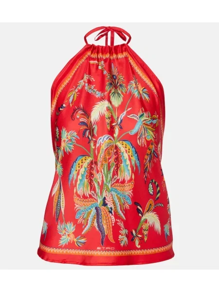 Top Etro de mătase cu imagine cu gât halter roșu