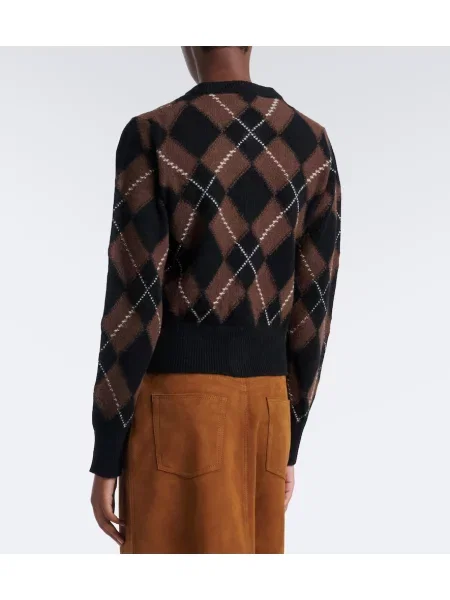 Cardigan Ami Paris de lână cu model argyle maro