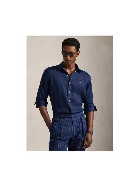 Polo Ralph Lauren koszula lniana Long Sleeve Sport Shirt granatowa