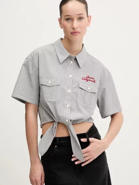 Košile Guess Originals regular s klasickým límcem šedá