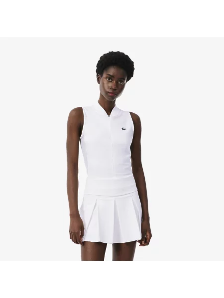 Lacoste Elastyczna Koszulka Polo Tenisowa Bez Z Dwóch Tkanin Rękawów biała