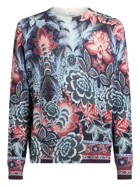 Pulover Etro cu model floral cu imagine cu decolteu rotund albastru