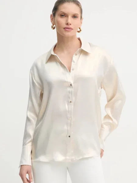 Риза Morgan дамска със свободна кройка с класическа яка златисто