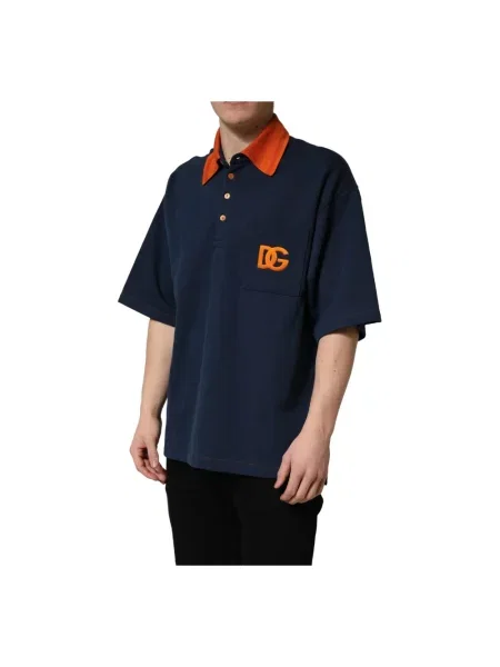 Koszulka polo Dolce And Gabbana z krótkim rękawem niebieska