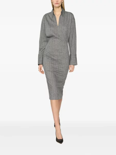 Rochie midi Genny cu dungi până la genunchi de costum gri