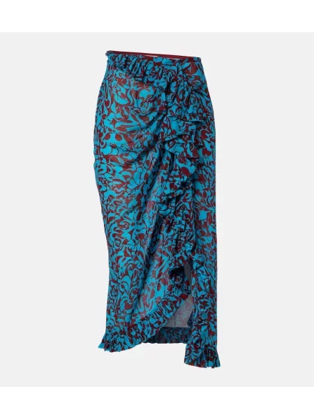 Fustă midi Dries Van Noten cu imagine drapată până la genunchi albastru