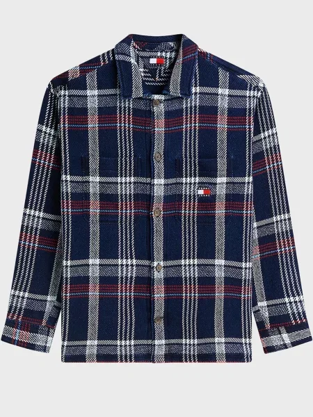 Картата джинсова сорочка Tommy Jeans синя