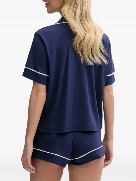 Tricou Polo Ralph Lauren cu decolteu rotund de mătase cu dungi alb