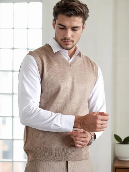 Pulover Dewberry fără mâneci tricotate cu decolteu în V