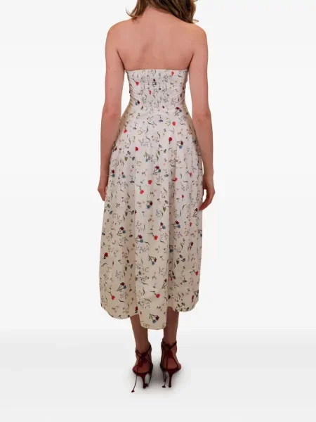Rochie midi Azeeza cu model floral până la genunchi de costum alb