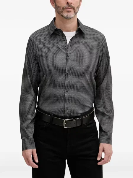 Lung cămașă Armani Exchange cu imagine cu imprimeu geometric negru