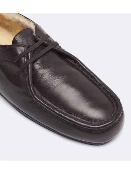 Usnjene loaferke Jil Sander z vezalkami s kapuco rjava