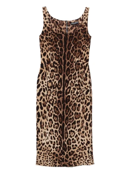 Ujjatlan midi ruha Dolce & Gabbana nyomtatás barna