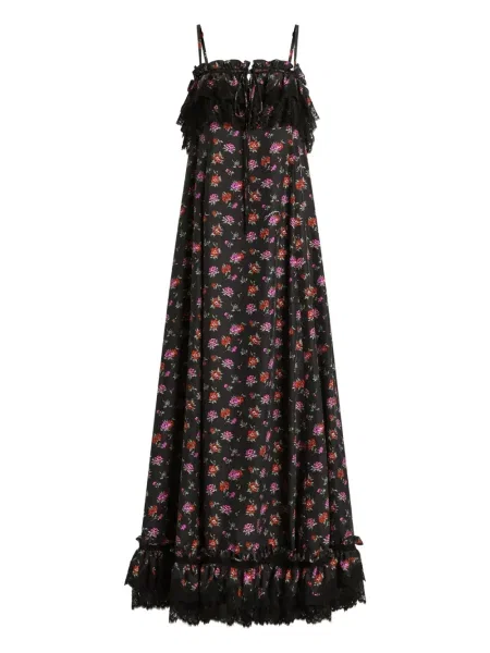 Rochie maxi Dolce & Gabbana cu model floral cu volane de costum negru