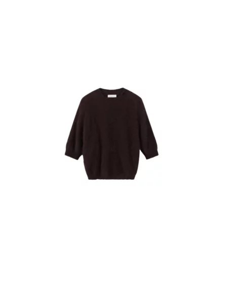 Sweter Roberto Collina z krótkim rękawem brązowy