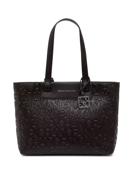 Geantă shopper Armani Exchange cu autograf maro