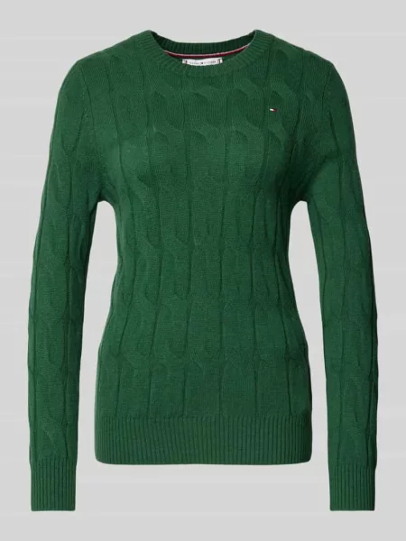 Sweter z dzianiny o kroju regular fit z czystej wełny Tommy Hilfiger zielony
