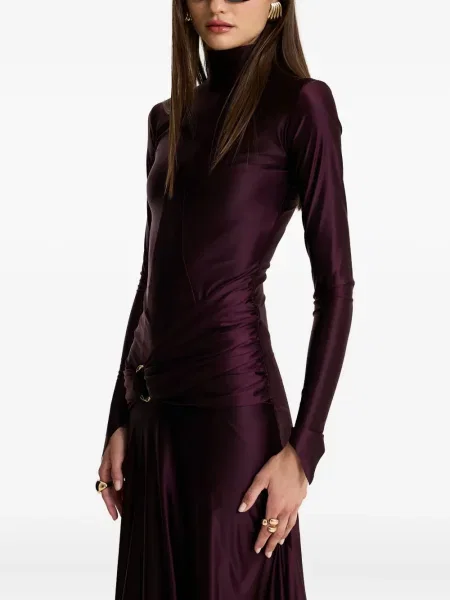 Rochie maxi Moos Studio de catifea drapată de costum violet