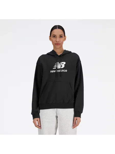 Mikina New Balance French Terry Stacked Logo Hoodie black černá