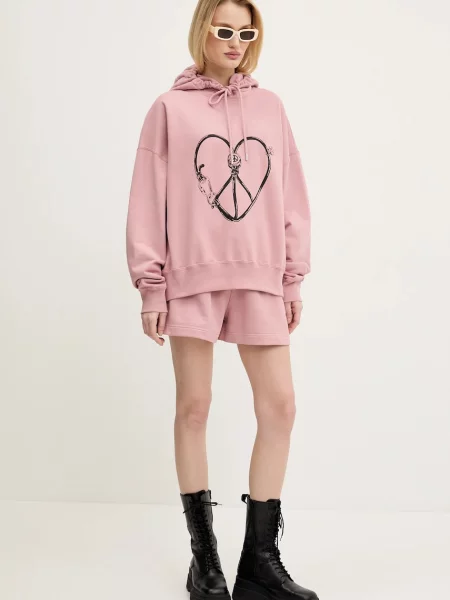 Свитер Moschino Jeans с капюшоном с принтом розовый