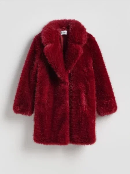Reserved Пальто зі штучного хутра червоний