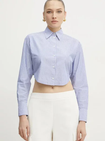 BOSS Orange camasa femei cu guler clasic regular albastru