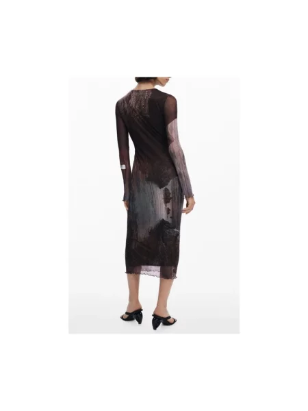 Desigual sukienka ABYSS LACROIX midi dopasowana brązowy
