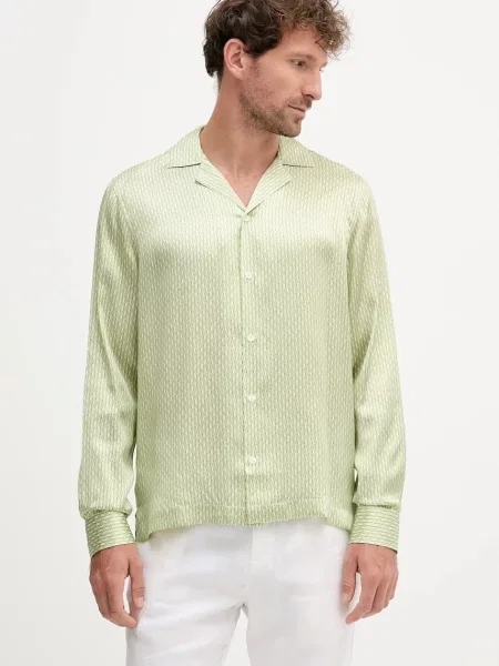 Копринена риза Frescobol Carioca със стандартна кройка зелено