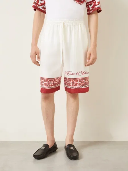 Dolce & Gabbana Žakárové Šortky Z Hedvábí / tmavě červená bílá