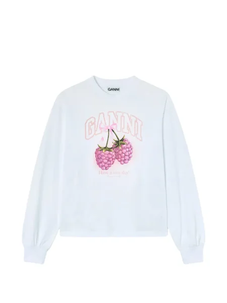 Grafic tricou Ganni lung alb