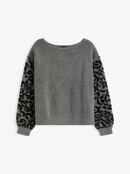 Sweter z dzianiny ze strukturą szary