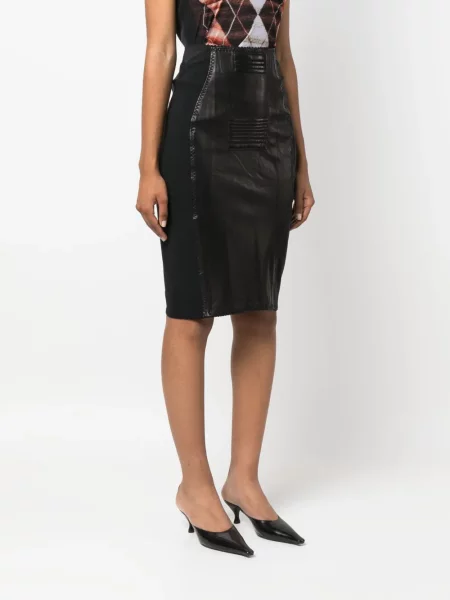 Pouzdro kožená sukně Jean Paul Gaultier Pre-owned černé
