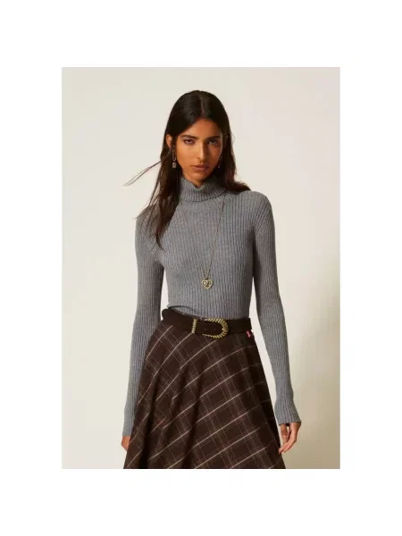 Sweter z golfem Twinset do golfa szary